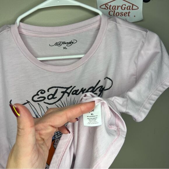 NWOT | Ed Hardy | Brave Hearts Never Die | Pink | Crop Top | XL - Picture 3 of 7